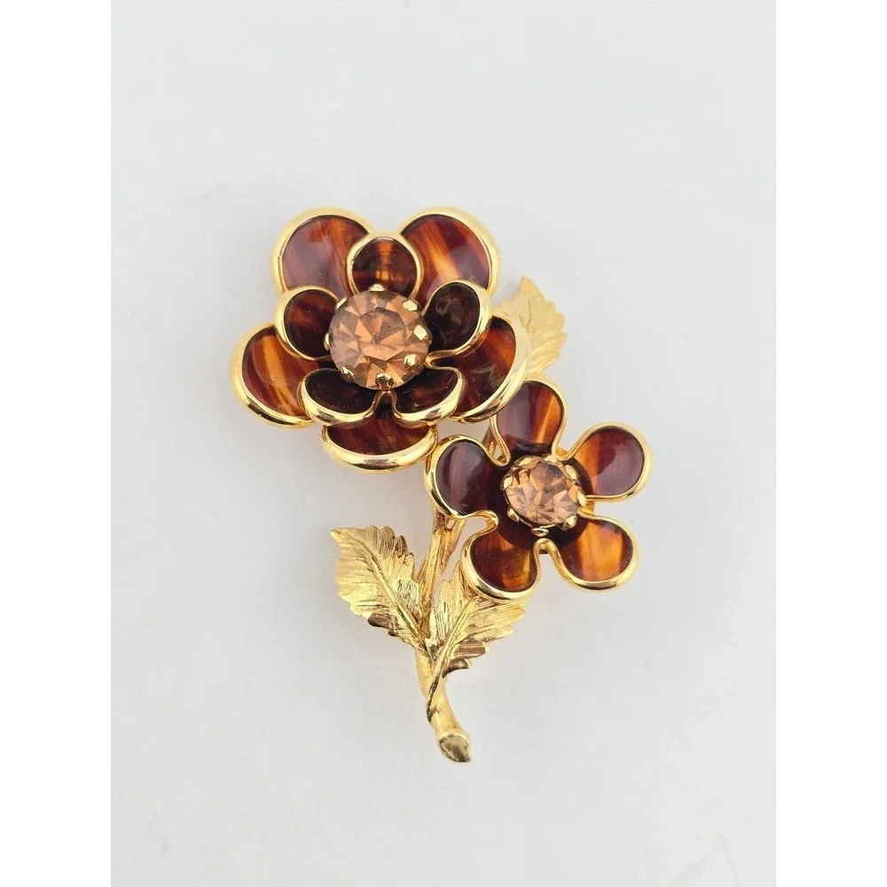 Vintage Gripoix Faux Tortoise Shell Floral Brooch